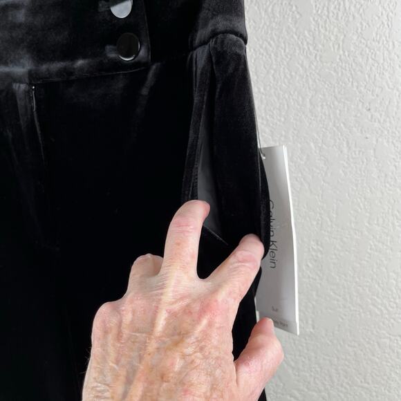 Calvin Klein Whitney Velour Velvet Black Wide Leg High Rise Trouser Pants 2 NWT - Picture 9 of 15